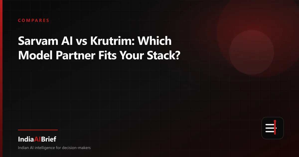 Side-by-side comparison graphic of Sarvam AI versus Krutrim for Indian founders